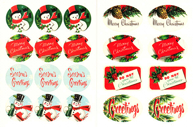 Cavallini 缶入りラベルシール/クリスマス拡大画像1