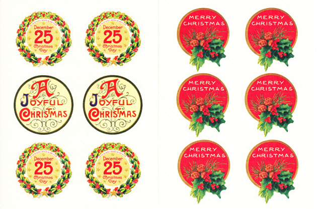 Cavallini 缶入りラベルシール/ビンテージクリスマス拡大画像1